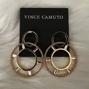 NWT. Vince Camuto Round Baguette gold-tone earrings.